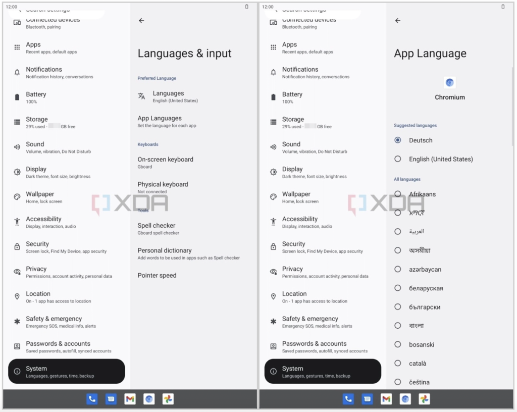 Android 13 XDA Langues